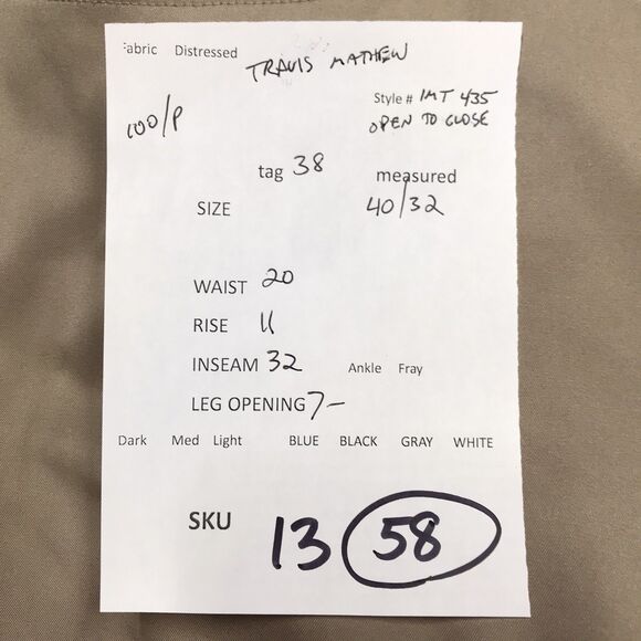 TRAVIS MATHEW Open To Close Golf Pant Men 38(40x32 fit) Tan Performance Stretch - Picture 16 of 16